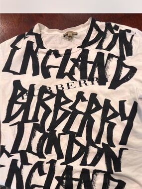 Burberry White Tee with Black Graffiti
